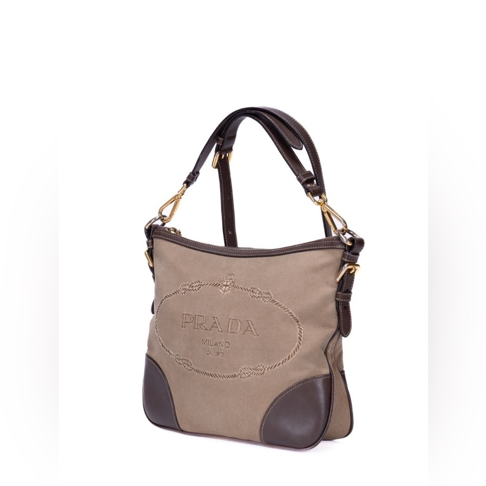 Prada auth Jacquard Logo crossbody/shoulder Bag. Prada charm & dust bag included